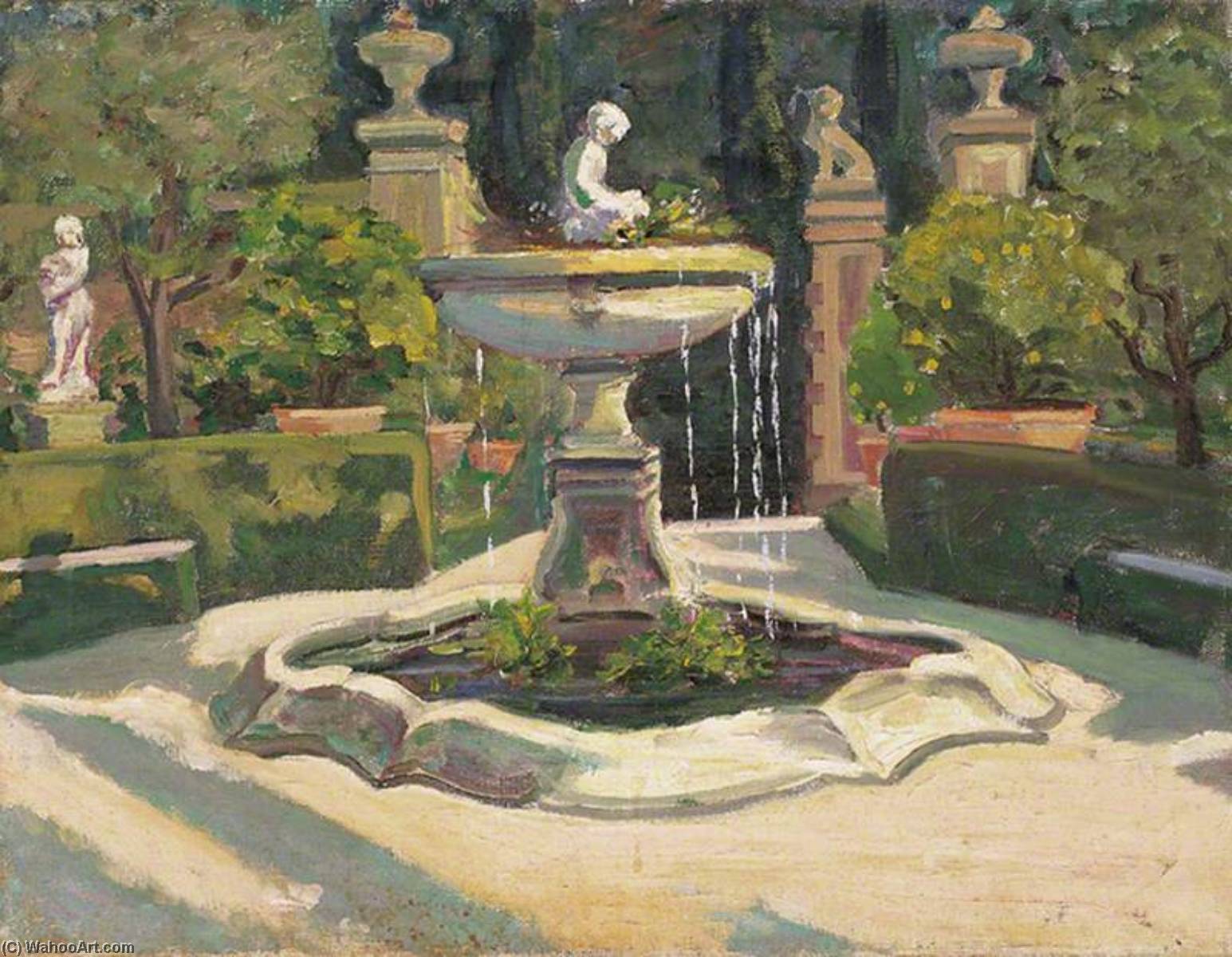 Wikioo.org - The Encyclopedia of Fine Arts - Painting, Artwork by Winston Spencer Churchill - A Fountain in a Garden near Florence