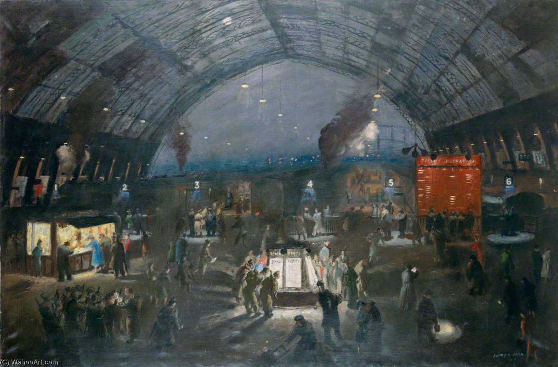 Wikioo.org - The Encyclopedia of Fine Arts - Painting, Artwork by Henry Marvell Carr - A Railway Terminus