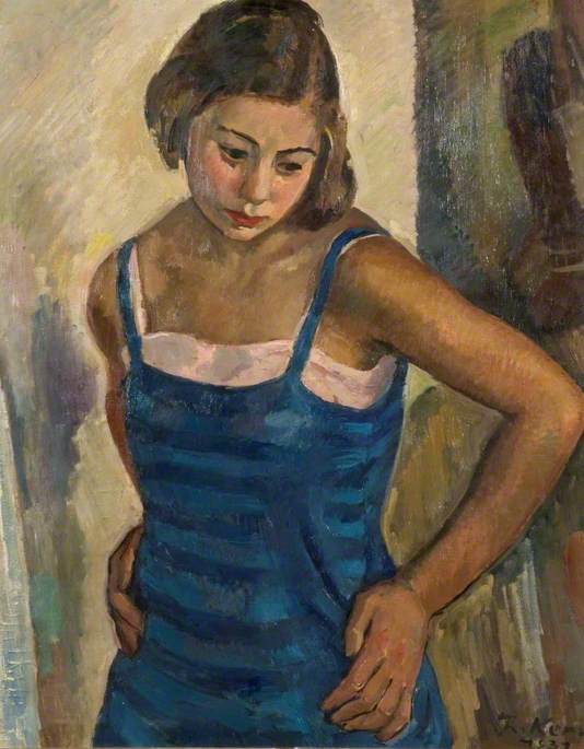 Wikioo.org - The Encyclopedia of Fine Arts - Painting, Artwork by Theodor Kern - Portrait of a Young Woman in a Blue Dress