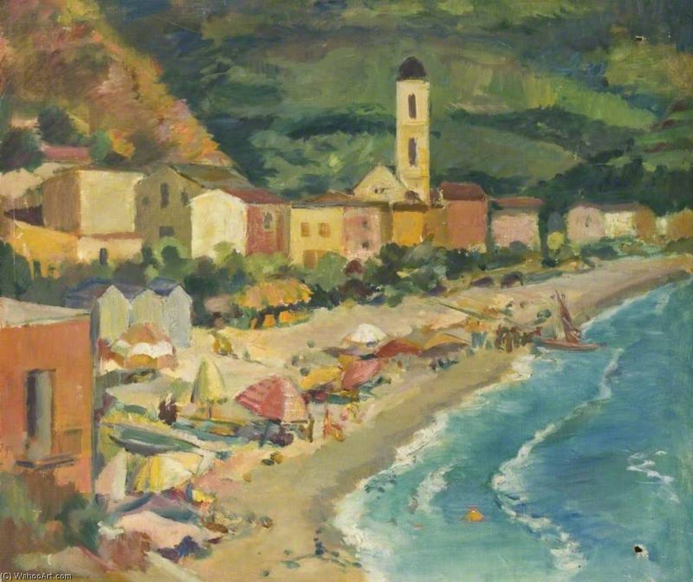 Wikioo.org - The Encyclopedia of Fine Arts - Painting, Artwork by Theodor Kern - Elevated View of a Beach and a Village