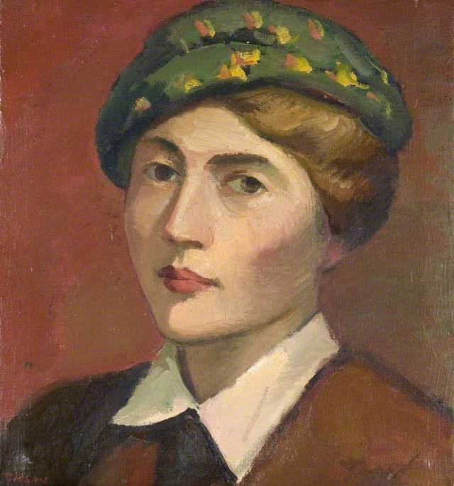 Wikioo.org - The Encyclopedia of Fine Arts - Painting, Artwork by Theodor Kern - Head and Shoulders Portrait of a Woman in a Green Hat