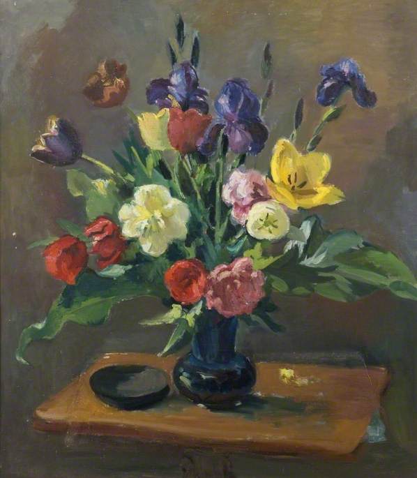 Wikioo.org - The Encyclopedia of Fine Arts - Painting, Artwork by Theodor Kern - Still Life, Tulips and Irises