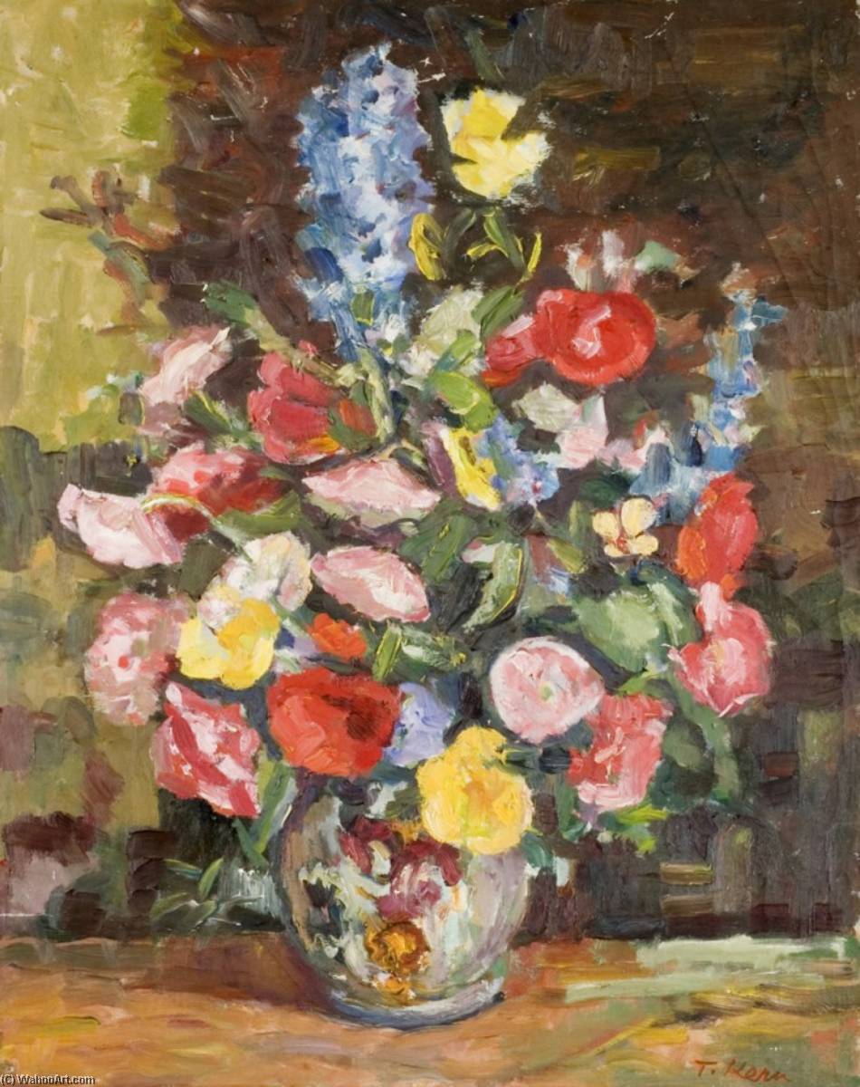 Wikioo.org - The Encyclopedia of Fine Arts - Painting, Artwork by Theodor Kern - Flowers in a Vase with a Brown Background