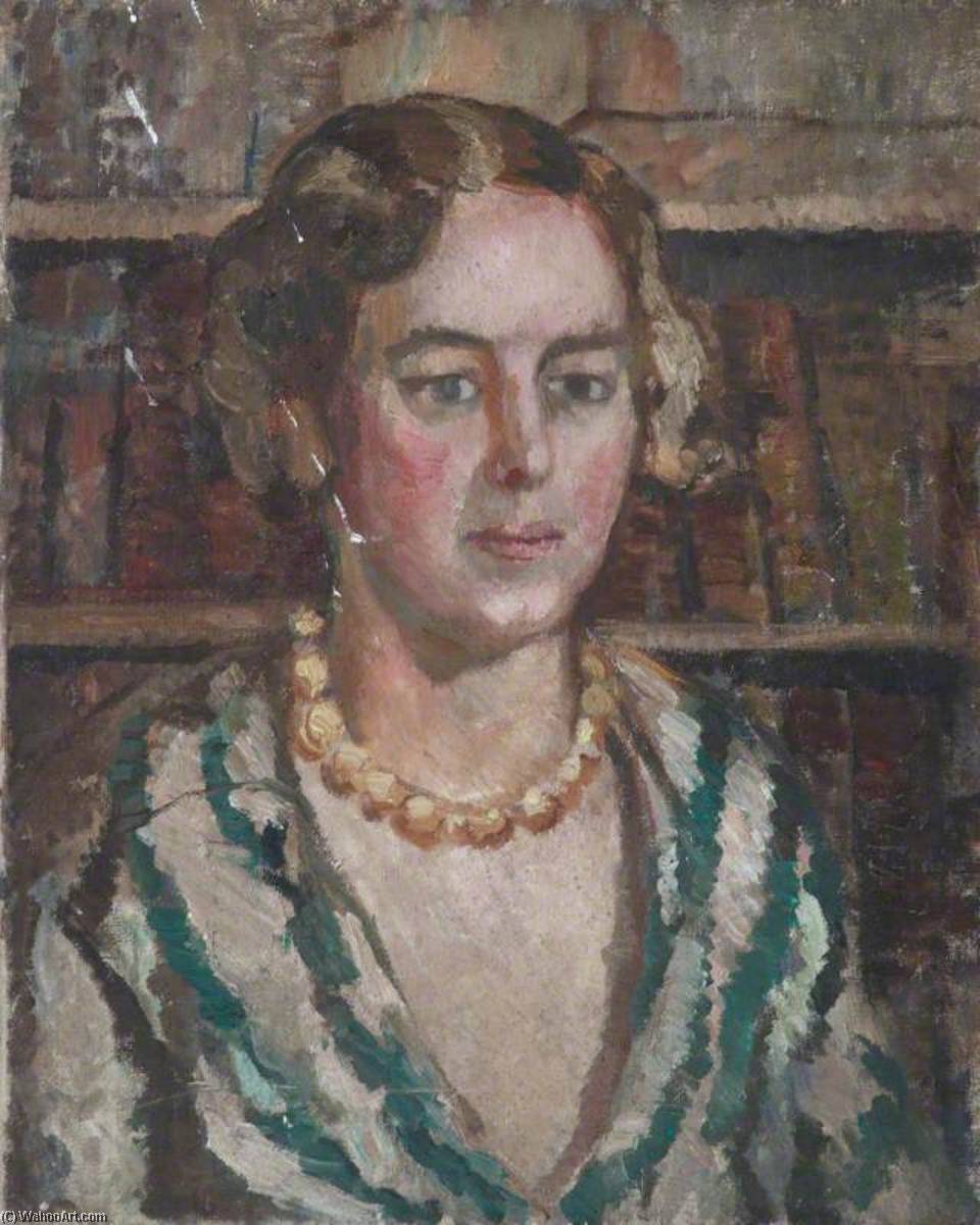 Wikioo.org - The Encyclopedia of Fine Arts - Painting, Artwork by Alan Francis Clutton Brock - Study of an Unknown Woman in a Library Possibly Barbara Clutton Brock