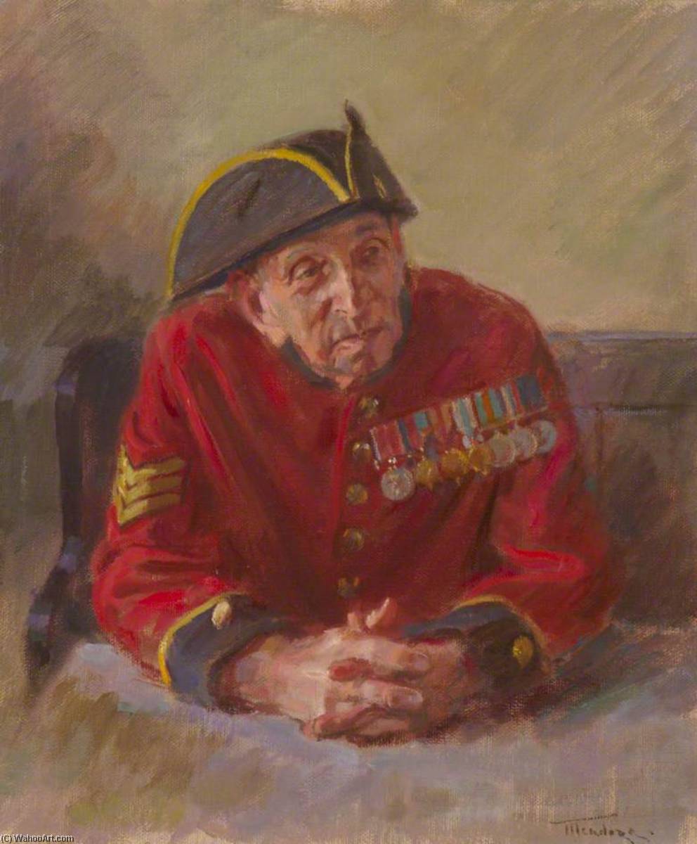 Wikioo.org - The Encyclopedia of Fine Arts - Painting, Artwork by June Mendoza - Chelsea Pensioners Frank Chambers, BEM, Royal Fusilers