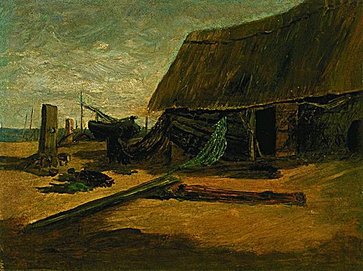 Wikioo.org - The Encyclopedia of Fine Arts - Painting, Artwork by Edward Mitchell Bannister - Fishing Shacks, (painting)