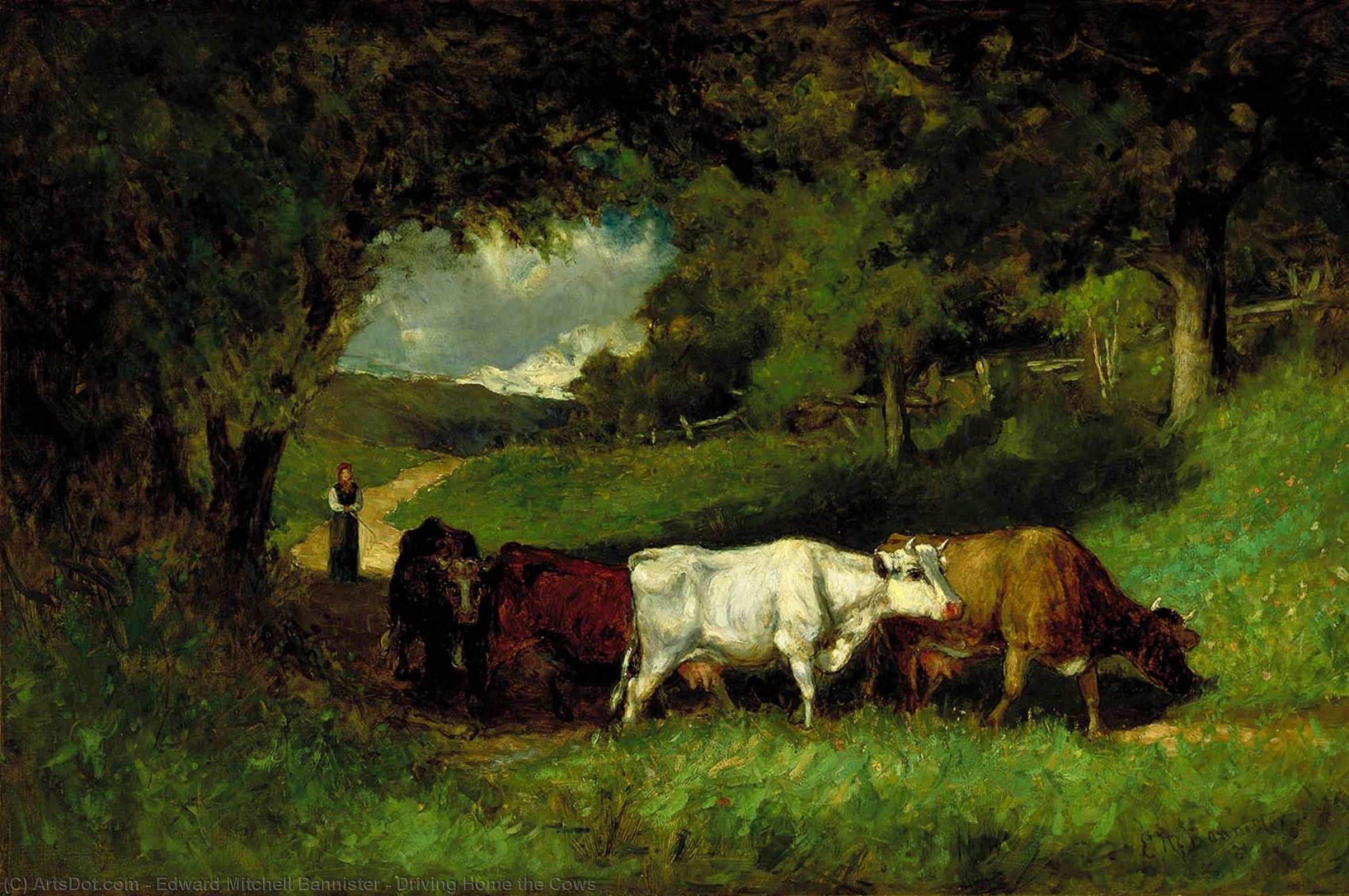 Wikioo.org - The Encyclopedia of Fine Arts - Painting, Artwork by Edward Mitchell Bannister - Driving Home the Cows