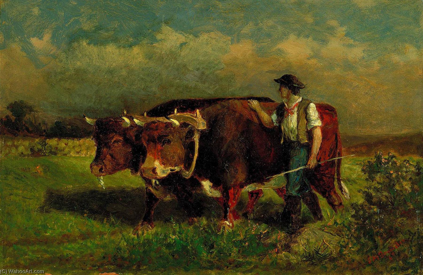 Wikioo.org - The Encyclopedia of Fine Arts - Painting, Artwork by Edward Mitchell Bannister - Untitled (man with two oxen)