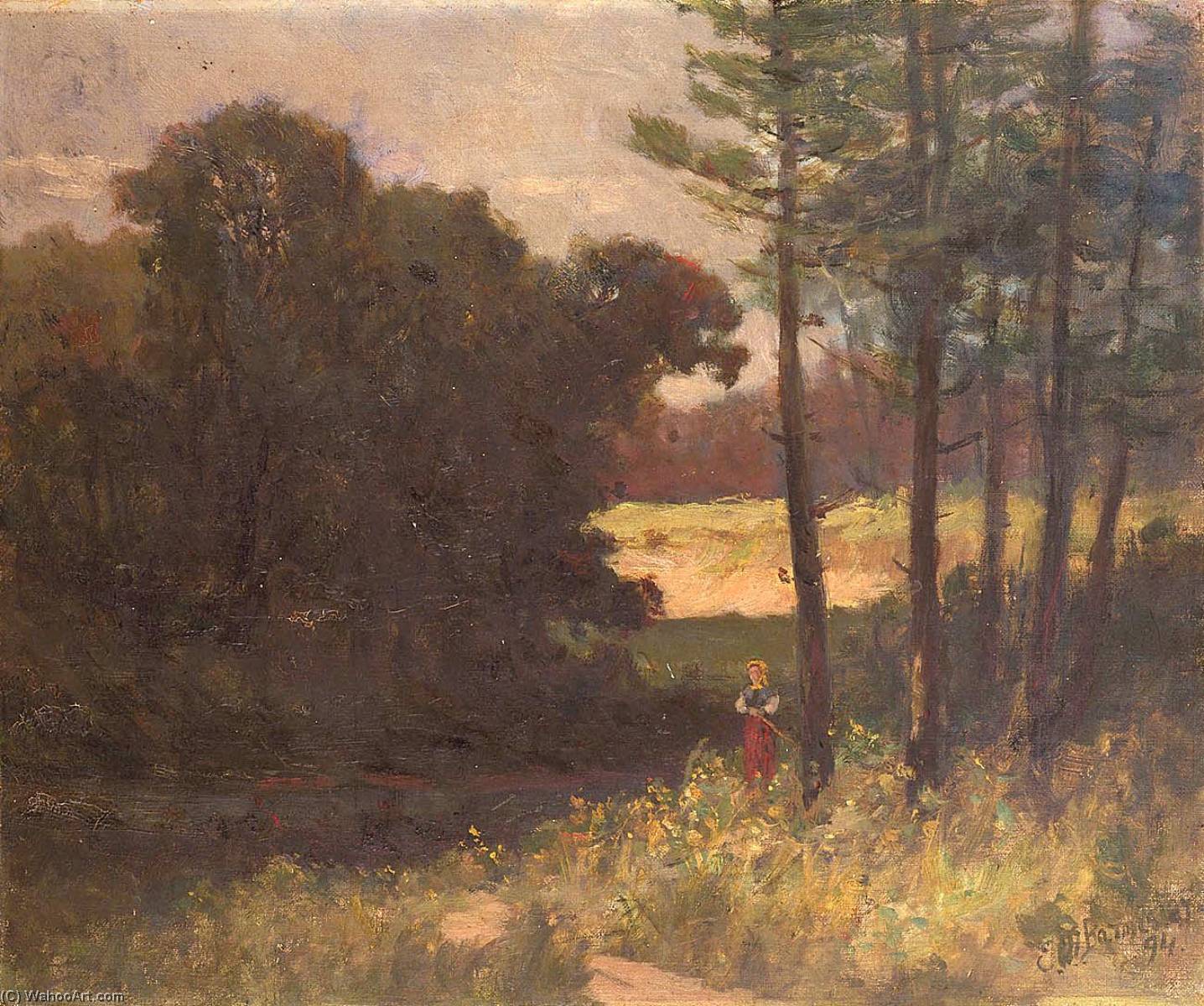 WikiOO.org - Enciclopedia of Fine Arts - Pictura, lucrări de artă Edward Mitchell Bannister - Untitled (landscape with trees and woman)