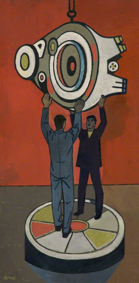 Wikioo.org - The Encyclopedia of Fine Arts - Painting, Artwork by Cliff Rowe - Men Hoisting Machine Section