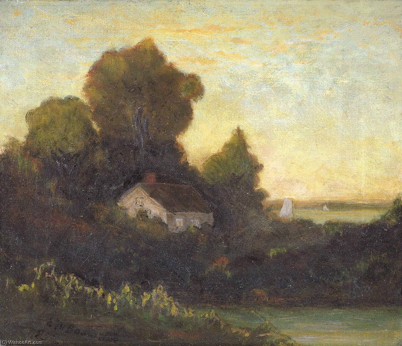 Wikioo.org - The Encyclopedia of Fine Arts - Painting, Artwork by Edward Mitchell Bannister - Untitled (house in woods near lake)