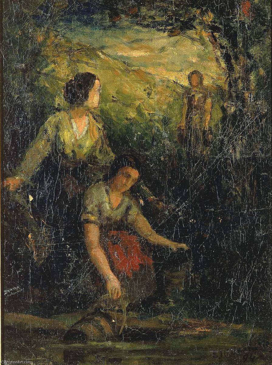 Wikioo.org - The Encyclopedia of Fine Arts - Painting, Artwork by Edward Mitchell Bannister - The Drinking Pool (three women at water)