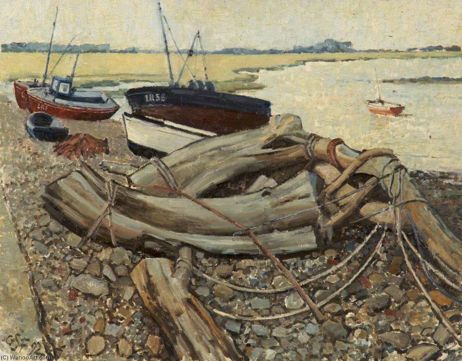 Wikioo.org - The Encyclopedia of Fine Arts - Painting, Artwork by Geoffrey Scowcroft Fletcher - Driftwood and Boats, Sunderland Point