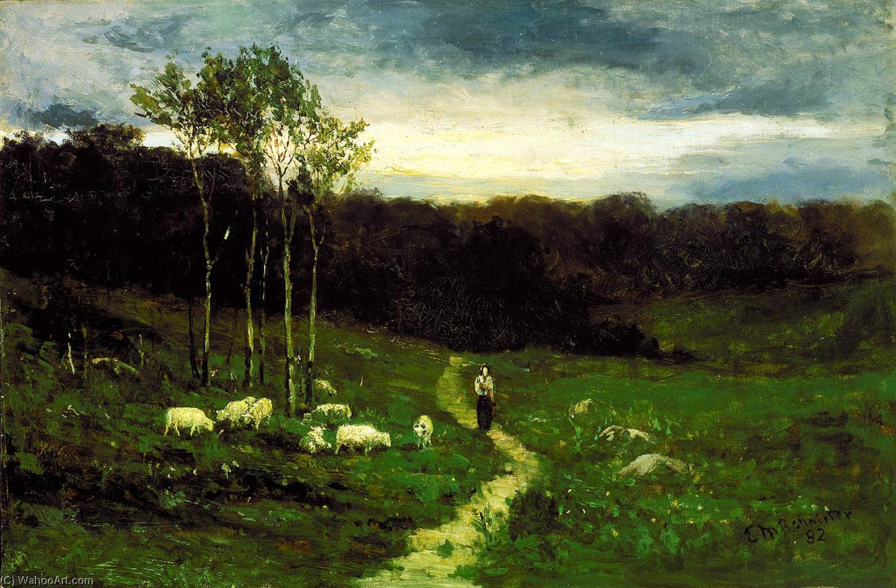 Wikioo.org - The Encyclopedia of Fine Arts - Painting, Artwork by Edward Mitchell Bannister - Woman Walking down Path