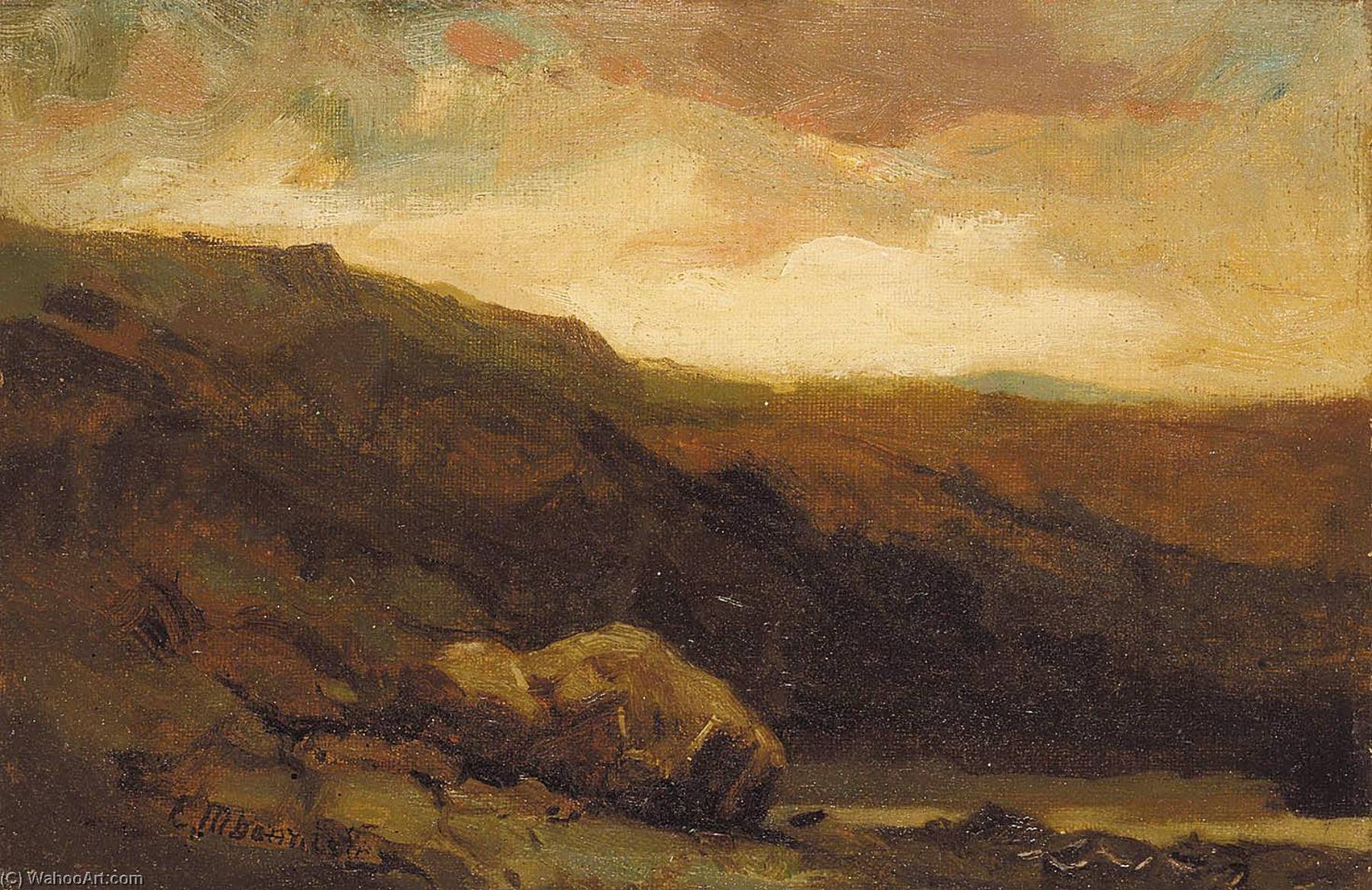 Wikioo.org - The Encyclopedia of Fine Arts - Painting, Artwork by Edward Mitchell Bannister - Untitled (mountainous landscape with rock and stream in foreground)