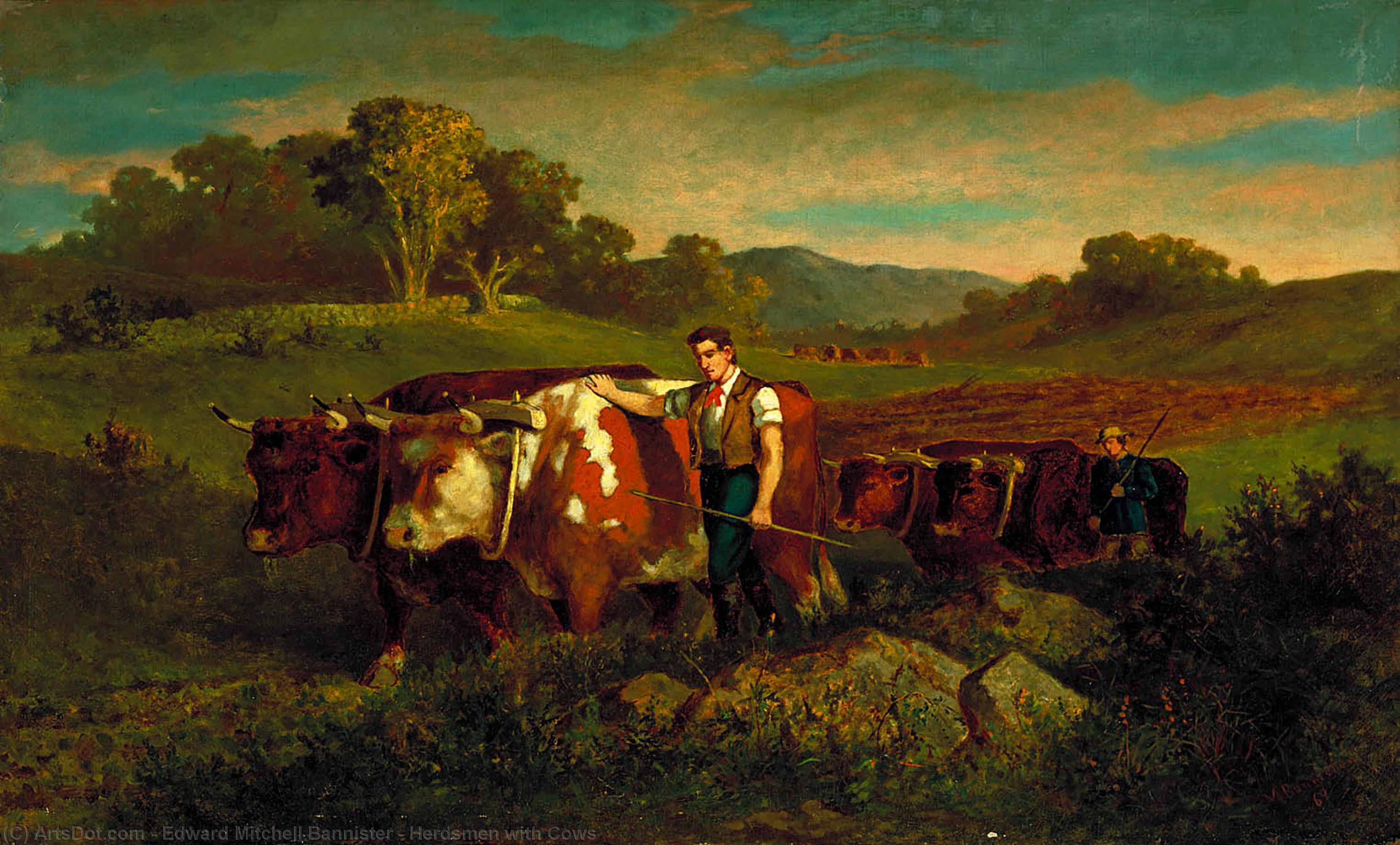 Wikioo.org - The Encyclopedia of Fine Arts - Painting, Artwork by Edward Mitchell Bannister - Herdsmen with Cows