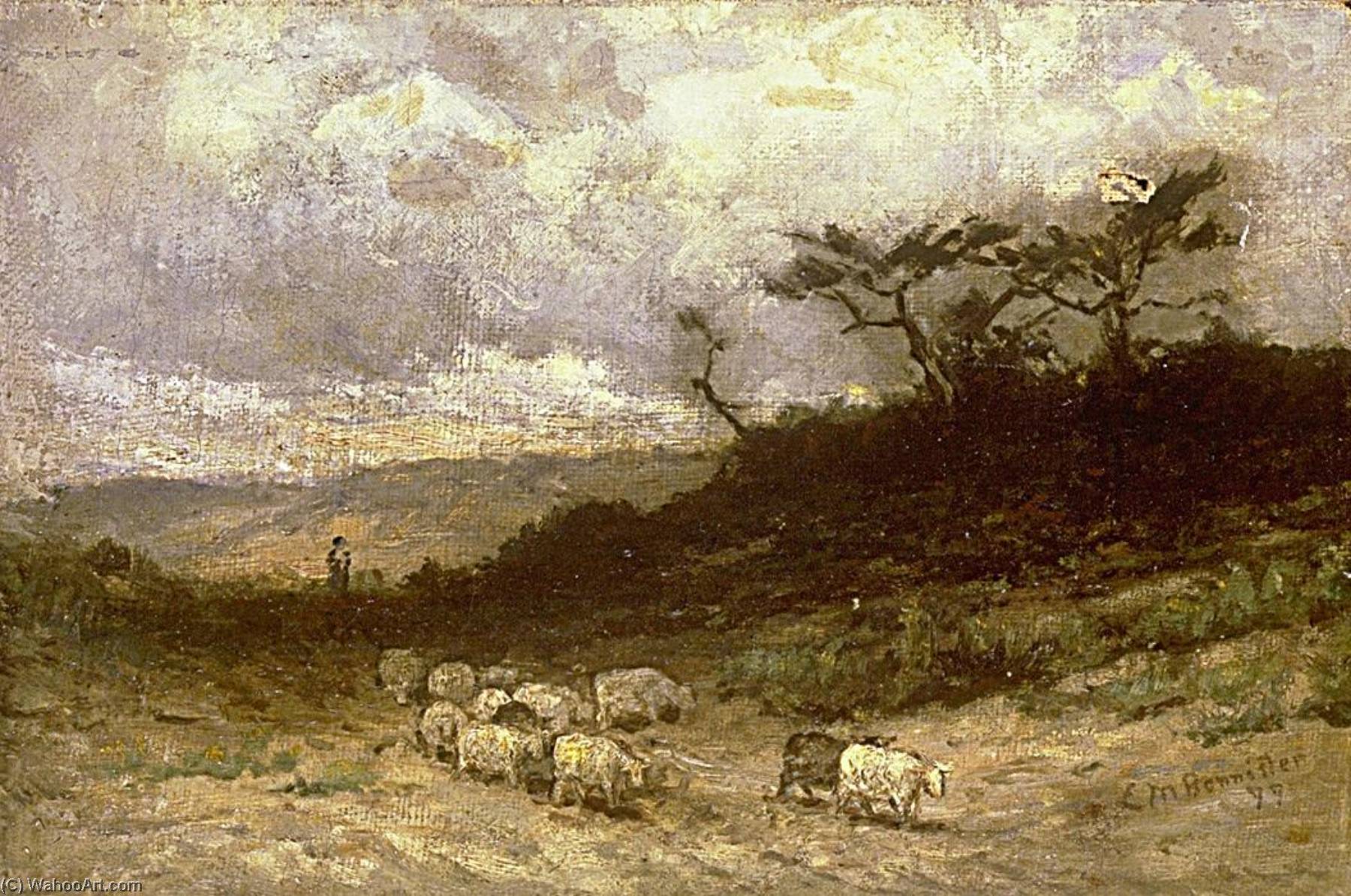 Wikioo.org - The Encyclopedia of Fine Arts - Painting, Artwork by Edward Mitchell Bannister - Untitled (shepherd with sheep)