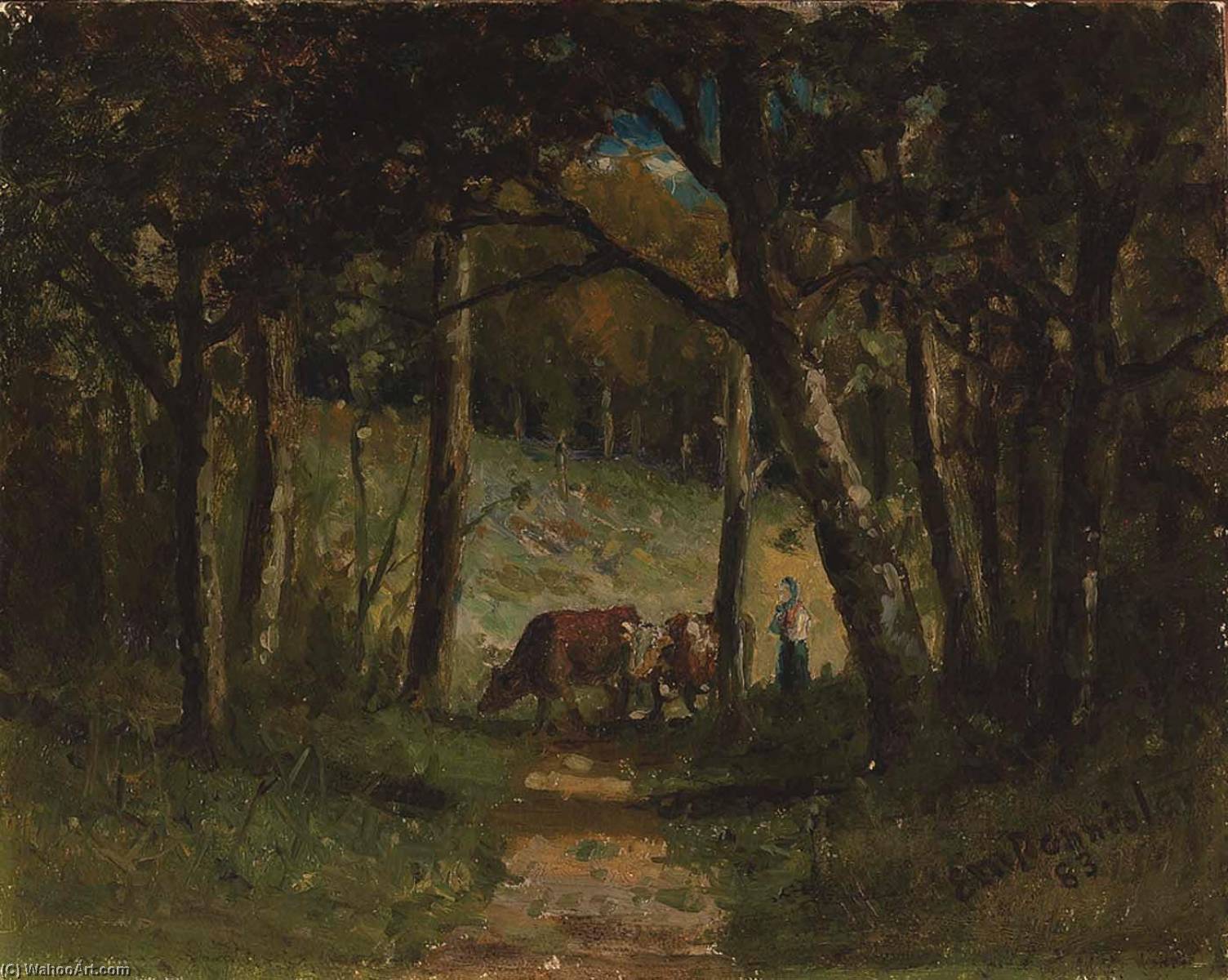 Wikioo.org - The Encyclopedia of Fine Arts - Painting, Artwork by Edward Mitchell Bannister - Untitled (cows on path in forest)