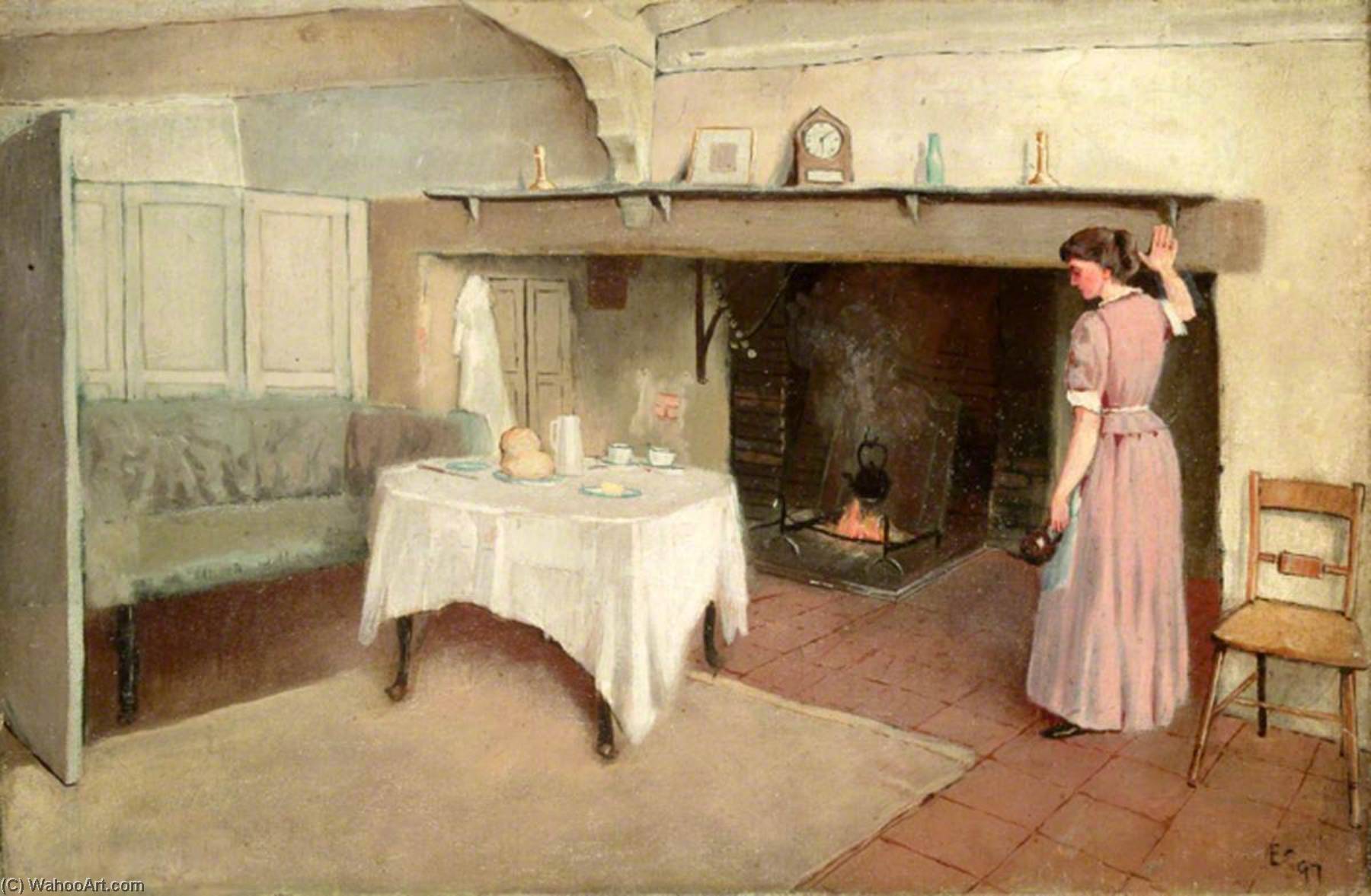 Wikioo.org - The Encyclopedia of Fine Arts - Painting, Artwork by Ernest C Christie - Interior View of Unidentified Cottage in East Surrey