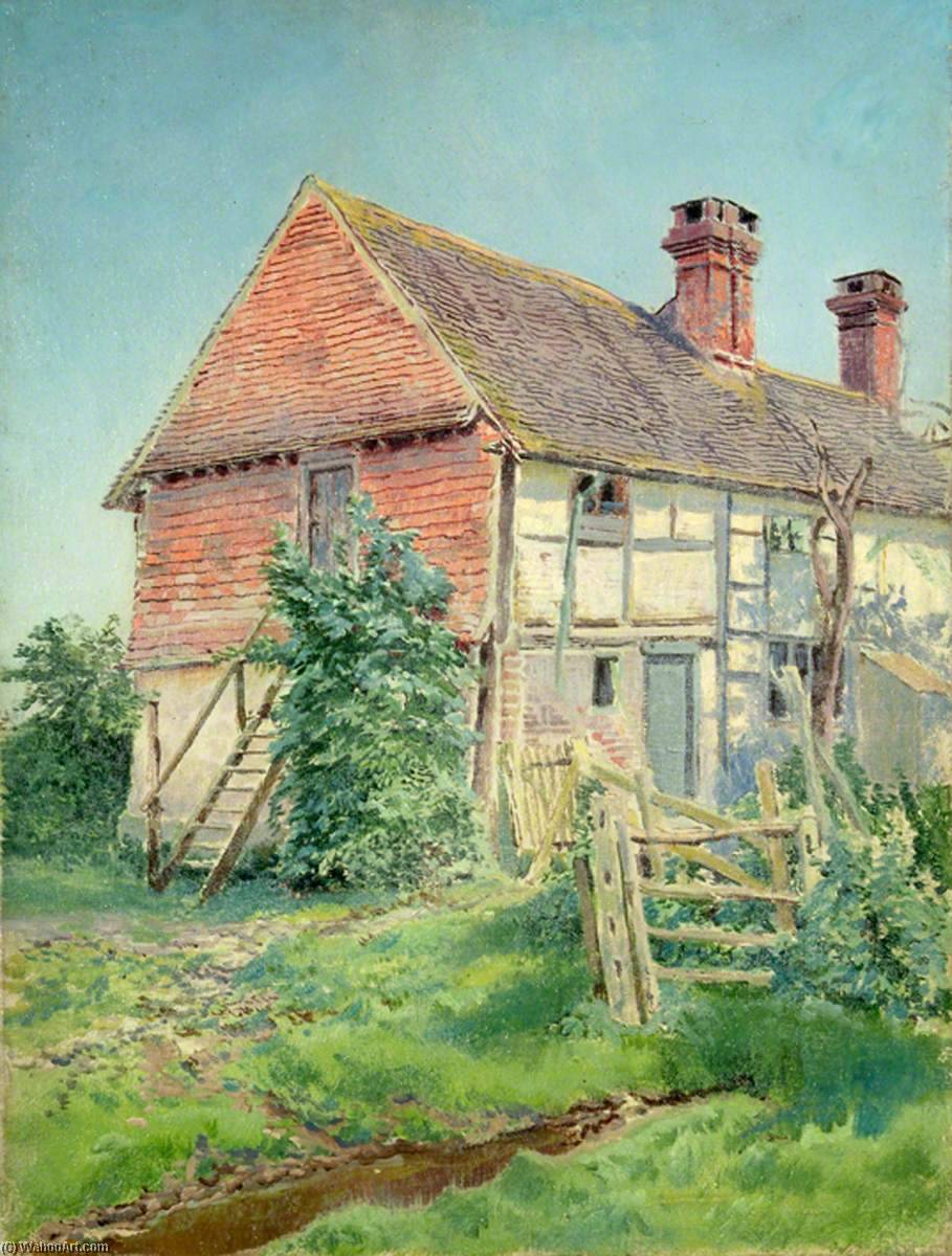 Wikioo.org - The Encyclopedia of Fine Arts - Painting, Artwork by Ernest C Christie - Exterior View of Cottage at Oakwood