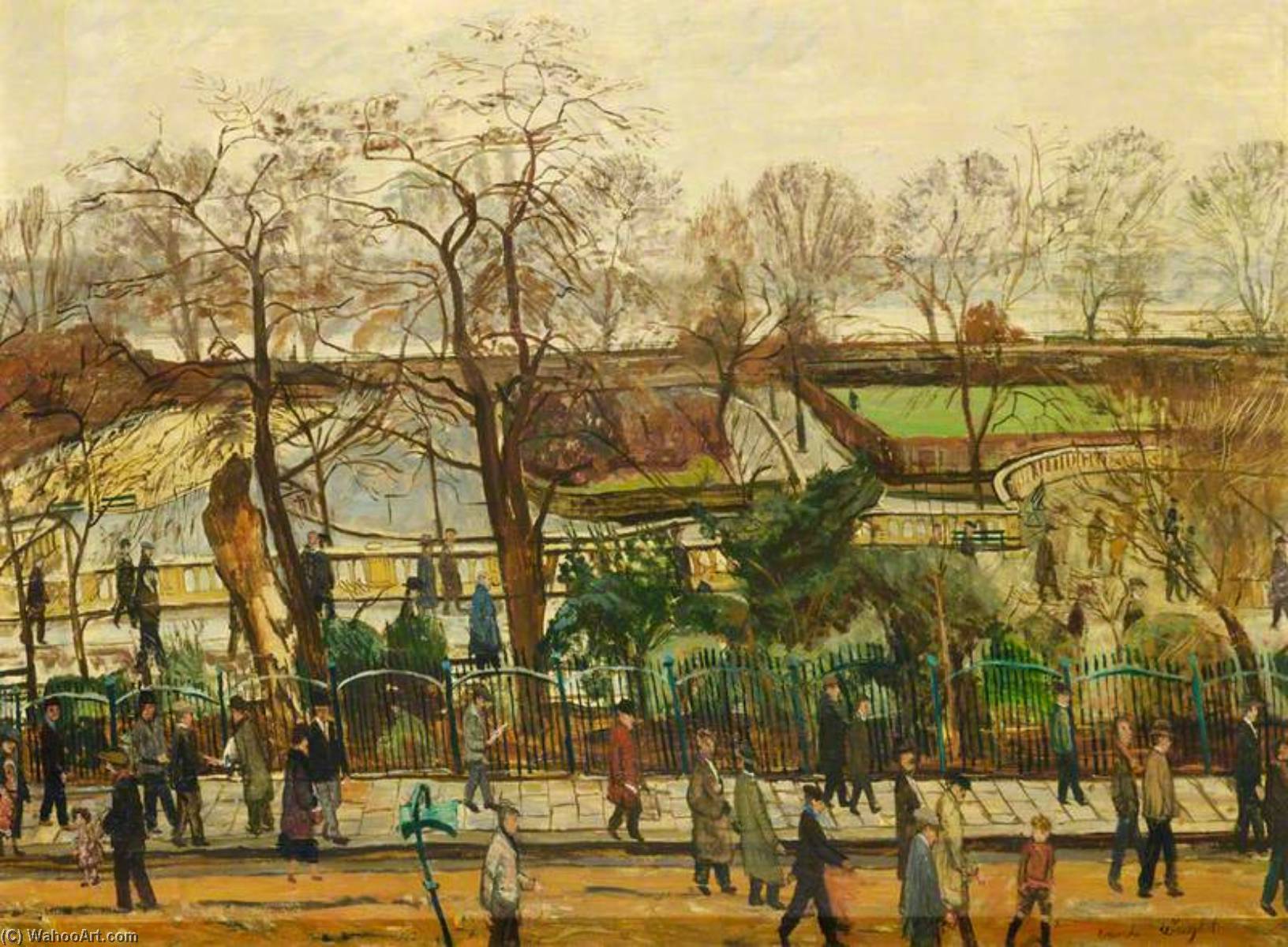 Wikioo.org - The Encyclopedia of Fine Arts - Painting, Artwork by Carel Victor Morlais Weight - Crowds Walking through Bishop's Park, Fulham Football Ground