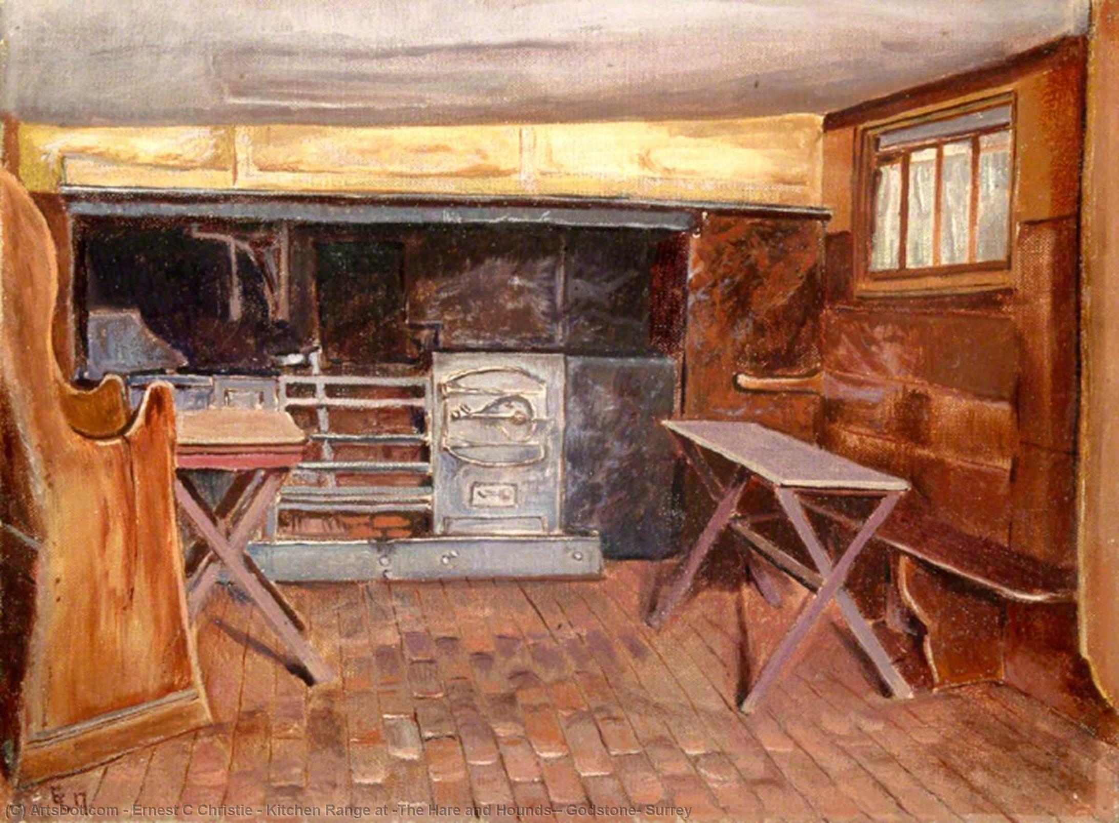 Wikioo.org - The Encyclopedia of Fine Arts - Painting, Artwork by Ernest C Christie - Kitchen Range at 'The Hare and Hounds', Godstone, Surrey