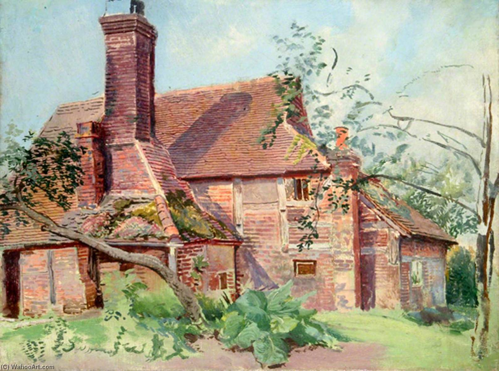 Wikioo.org - The Encyclopedia of Fine Arts - Painting, Artwork by Ernest C Christie - Exterior View of Cottage at Outwood, Surrey
