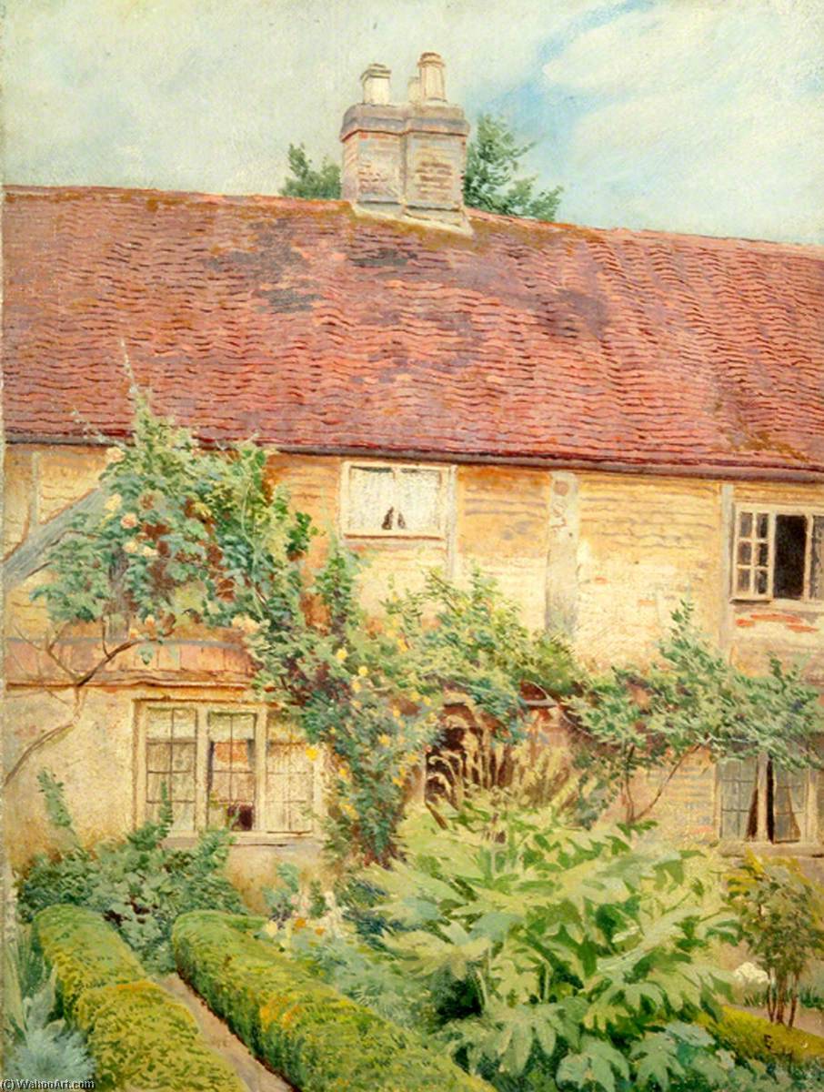 Wikioo.org - The Encyclopedia of Fine Arts - Painting, Artwork by Ernest C Christie - Exterior View of Unidentified Cottage near Bletchingley, Surrey