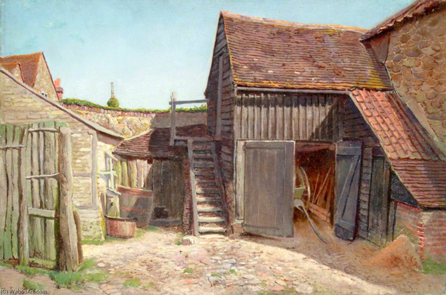 Wikioo.org - The Encyclopedia of Fine Arts - Painting, Artwork by Ernest C Christie - Farm Buildings at Dorking, Surrey