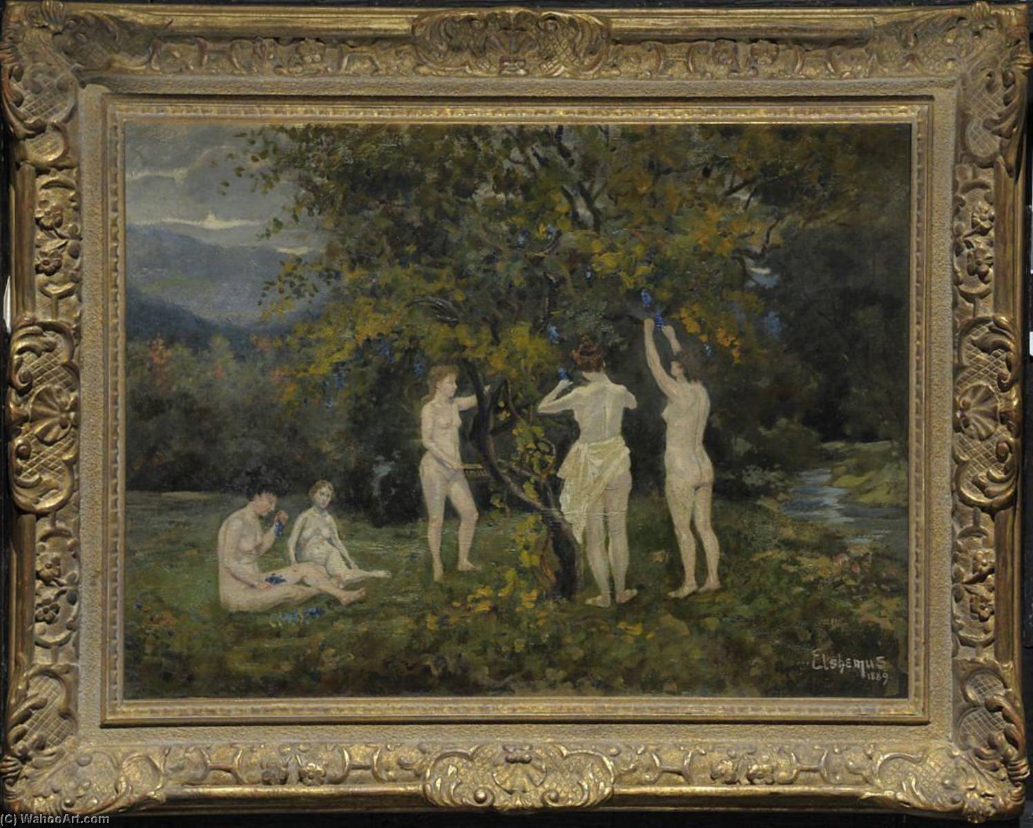 Wikioo.org - The Encyclopedia of Fine Arts - Painting, Artwork by Louis Michel Eilshemius - Five Nudes in a Grape Arbor