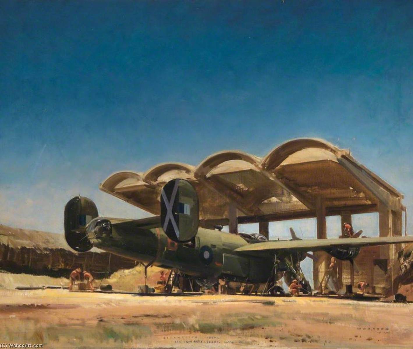 Wikioo.org - The Encyclopedia of Fine Arts - Painting, Artwork by Frank Wootton - Liberator Undercarriage Retraction Tests No.356 Squadron, India