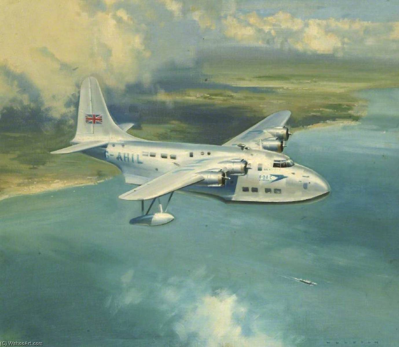 Wikioo.org - The Encyclopedia of Fine Arts - Painting, Artwork by Frank Wootton - BOAC Shorts S45A Solent Seaplane, ‘Salisbury’