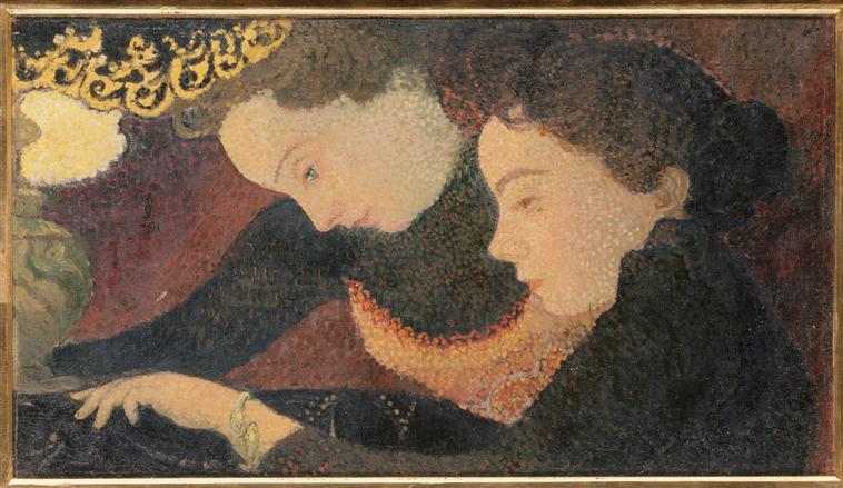 WikiOO.org - Encyclopedia of Fine Arts - Maľba, Artwork Denis Maurice - Jeunes filles à la lampe Les deux soeurs sous la lampe
