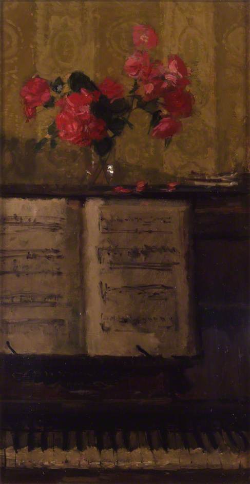 Wikioo.org - The Encyclopedia of Fine Arts - Painting, Artwork by Ruskin Spear - Flowers on a Piano
