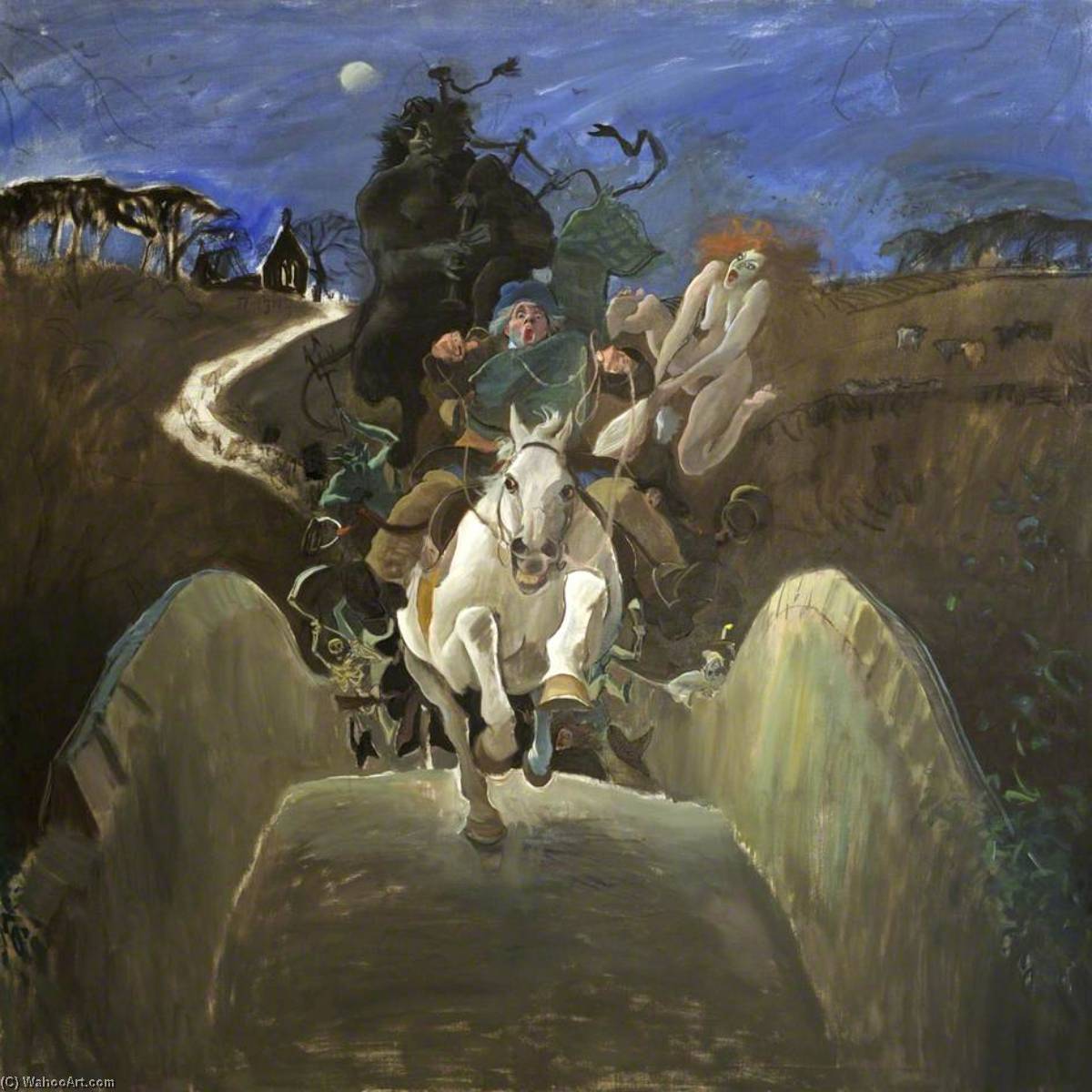 Wikioo.org - The Encyclopedia of Fine Arts - Painting, Artwork by Alexander Goudie - 'She Flew at Tam wi Furious Ettle'