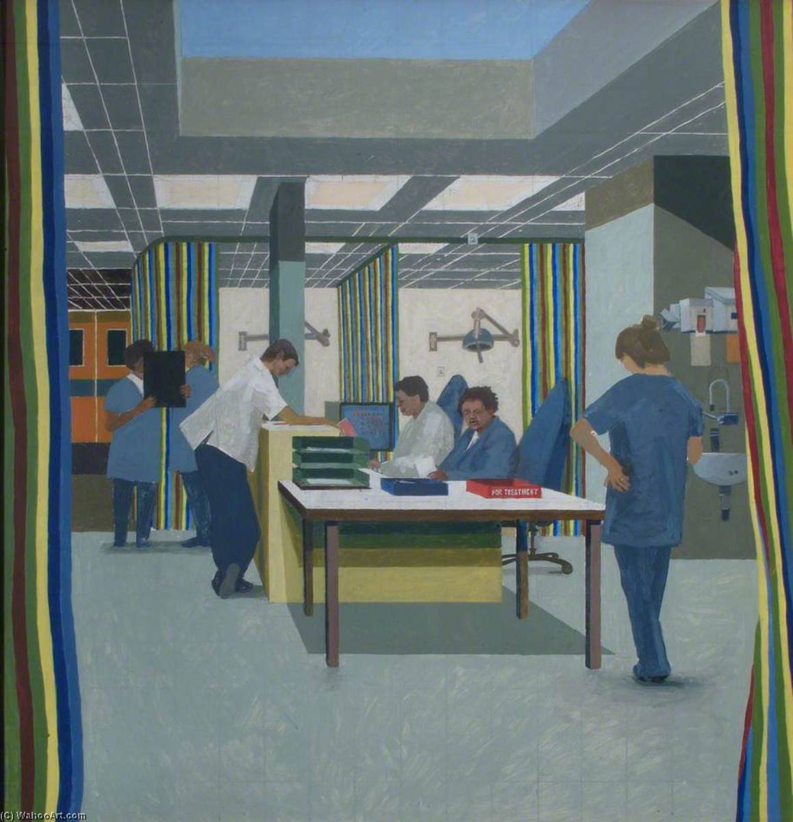 WikiOO.org - Encyclopedia of Fine Arts - Lukisan, Artwork Stephen Chaplin - Treatment in Minors, Departure from Main Entrance, 2003 (a set of 7 progress paintings, panel 6 of 7)