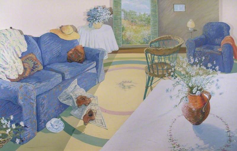 Wikioo.org - Bách khoa toàn thư về mỹ thuật - Vẽ tranh, Tác phẩm nghệ thuật Sally Court - Sitting Room, Garden and Seashore (detail, 1 of 3)