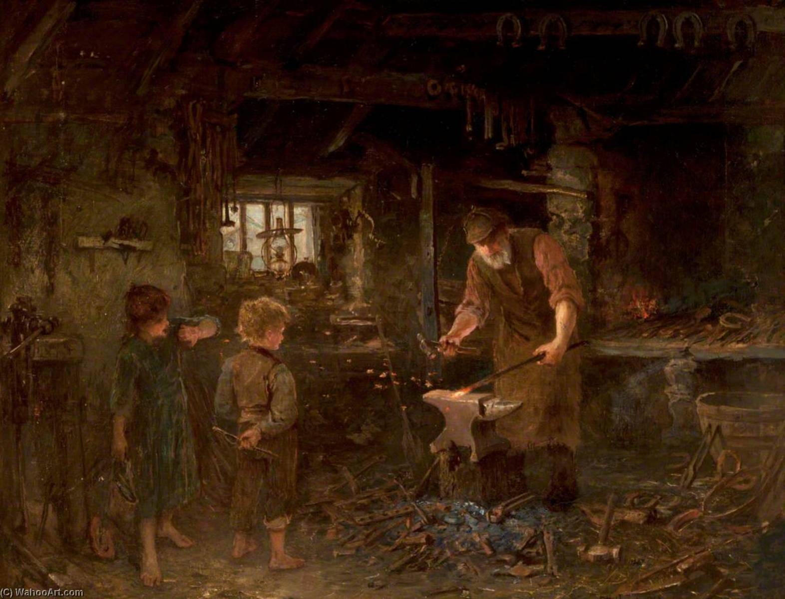 Wikioo.org - The Encyclopedia of Fine Arts - Painting, Artwork by Otto Theodor Leyde - The Blacksmith's Shop