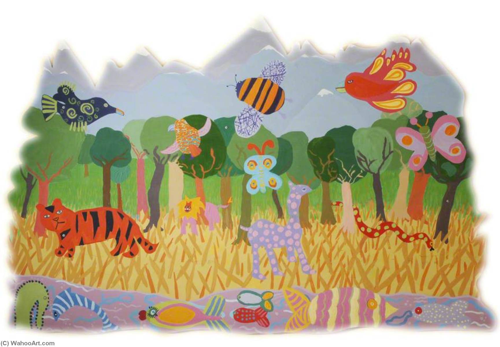 Wikioo.org - The Encyclopedia of Fine Arts - Painting, Artwork by Sally Court - Jungle Scene 1