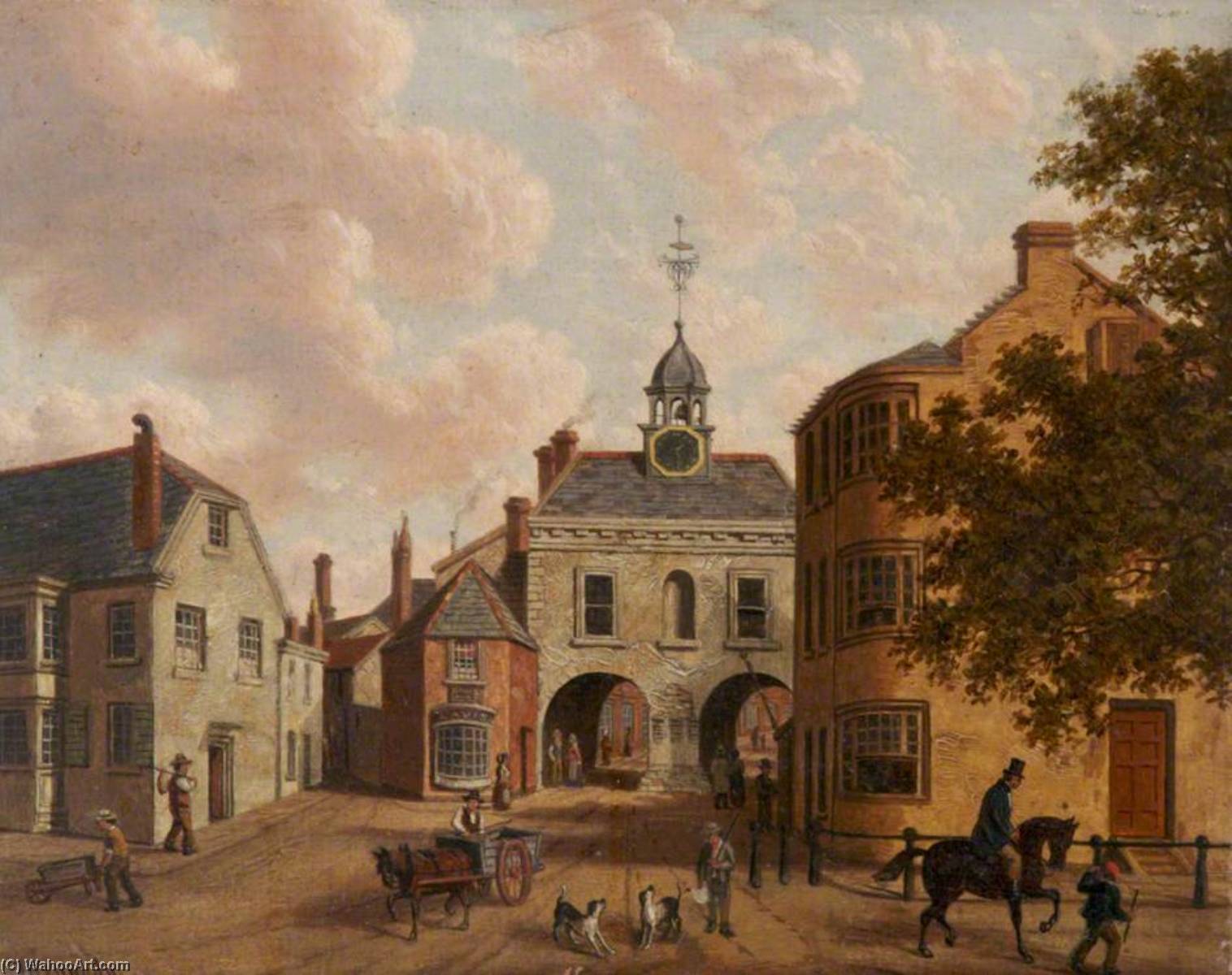 Wikioo.org - The Encyclopedia of Fine Arts - Painting, Artwork by Joseph Kennedy - Old Northgate and the Bluecoat School, Barnstaple, Devon