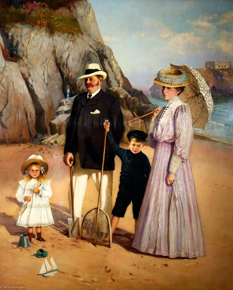 Wikioo.org - The Encyclopedia of Fine Arts - Painting, Artwork by Edward Joseph Head - Frank B. Mason and Family on the Beach