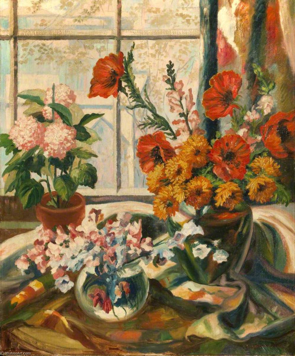 Wikioo.org - The Encyclopedia of Fine Arts - Painting, Artwork by Orlando Greenwood - Flowers on a Windowsill