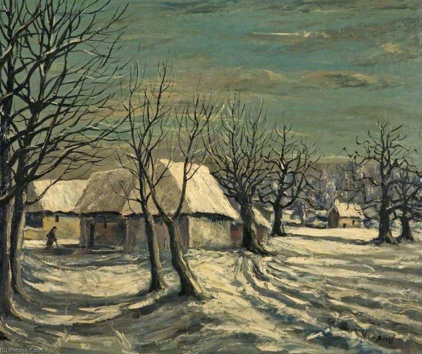 Wikioo.org - The Encyclopedia of Fine Arts - Painting, Artwork by George William Bissill - Winter Landscape, Snow in Wiltshire