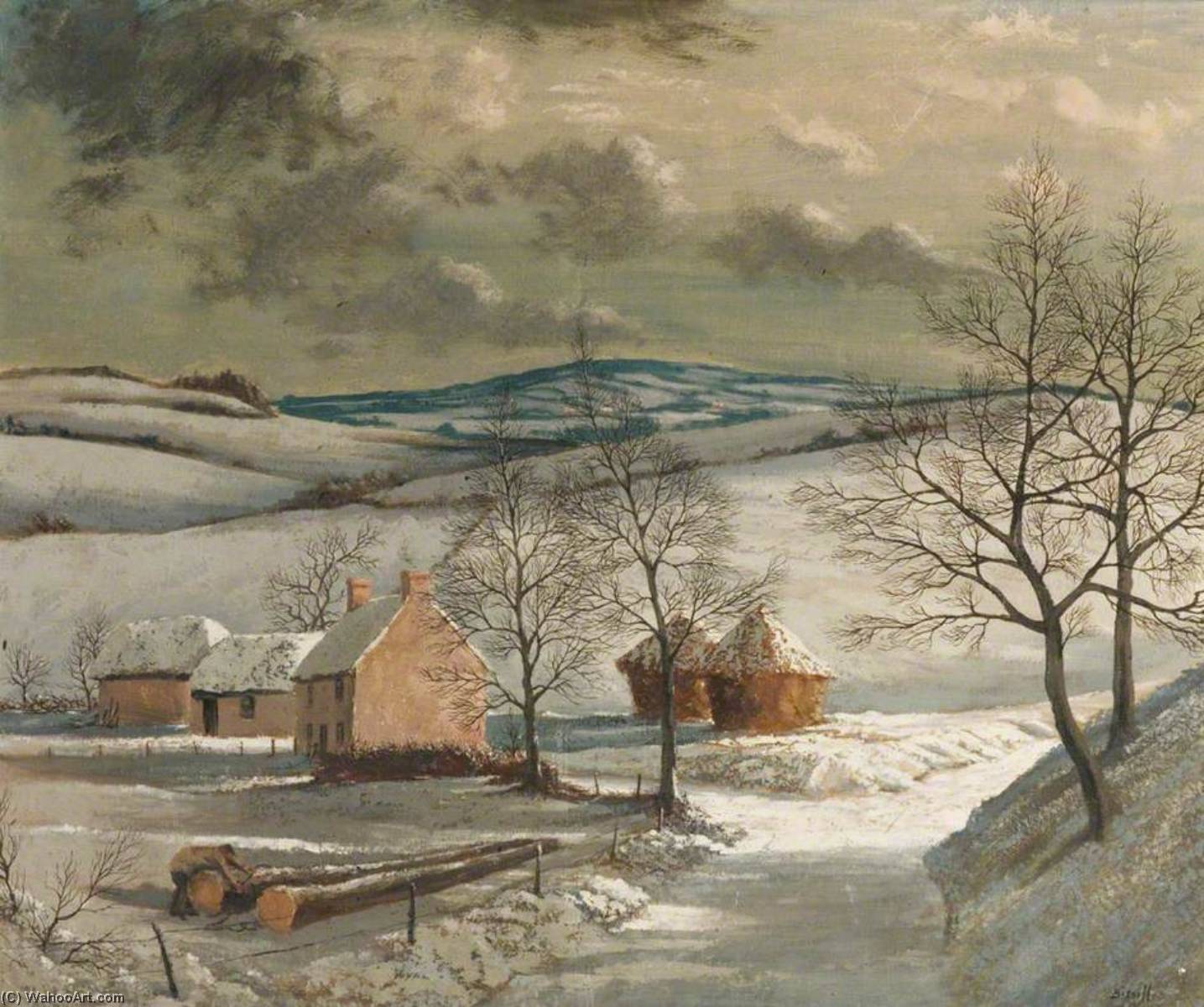 Wikioo.org - The Encyclopedia of Fine Arts - Painting, Artwork by George William Bissill - Zell's Farm, Winter, Hampshire