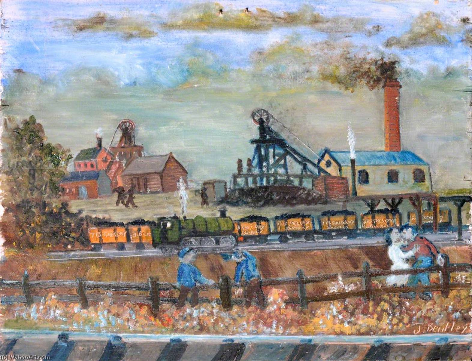 Wikioo.org - The Encyclopedia of Fine Arts - Painting, Artwork by James Bentley - Work and Leisure, Gregory's Mount Pleasant Colliery, Buckley, c.1880