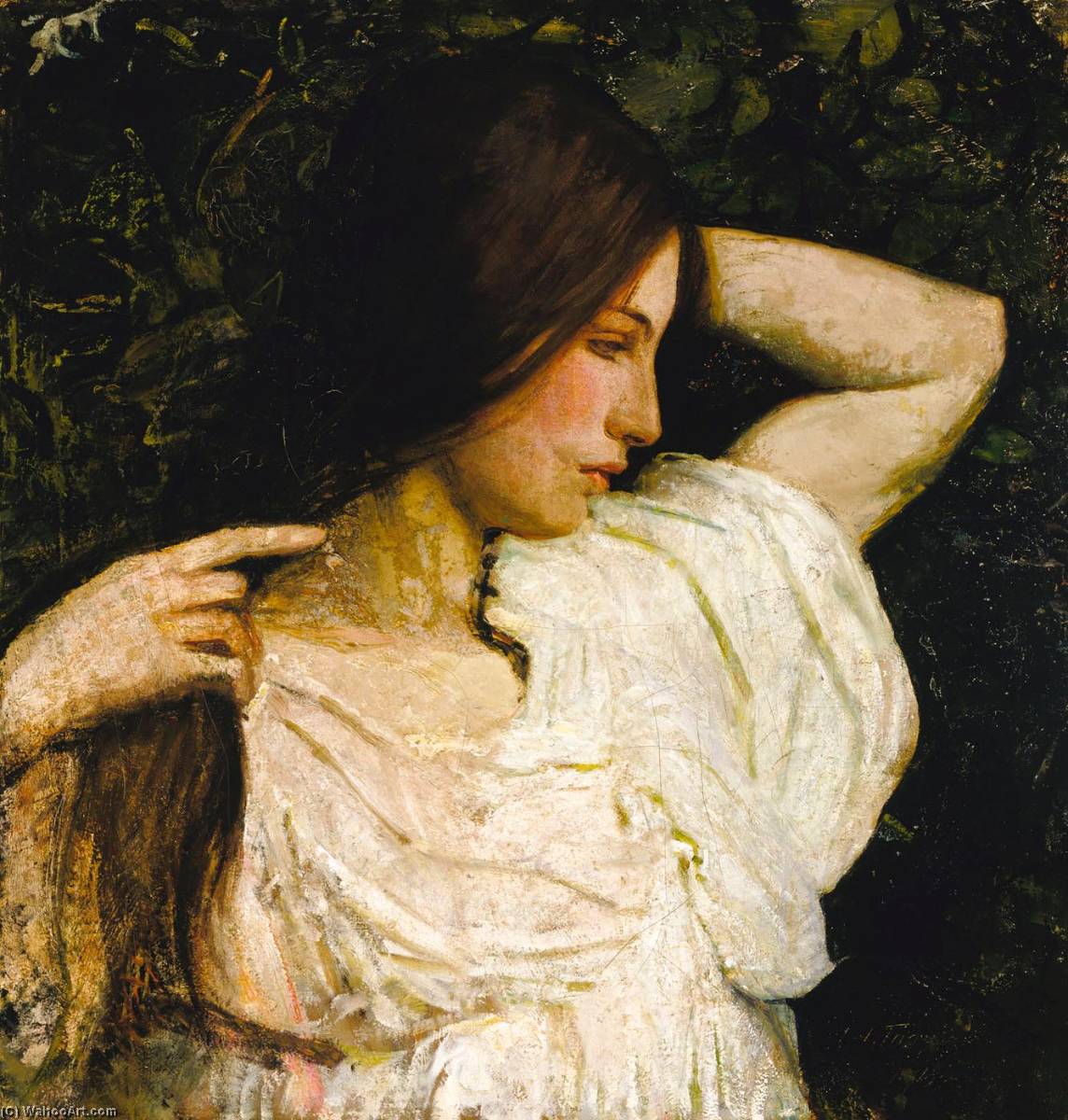 Wikioo.org - The Encyclopedia of Fine Arts - Painting, Artwork by Abbott Handerson Thayer - Girl Arranging Her Hair