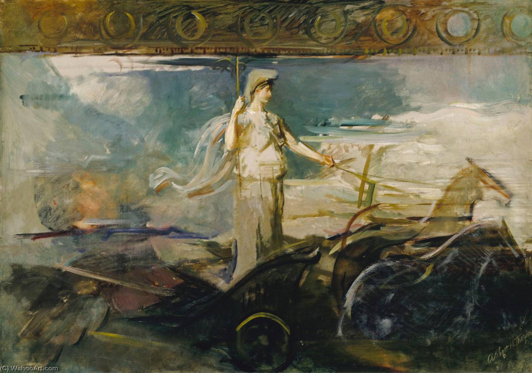 Wikioo.org - Die Enzyklopädie bildender Kunst - Malerei, Kunstwerk von Abbott Handerson Thayer - Minerva in ein Streitwagen