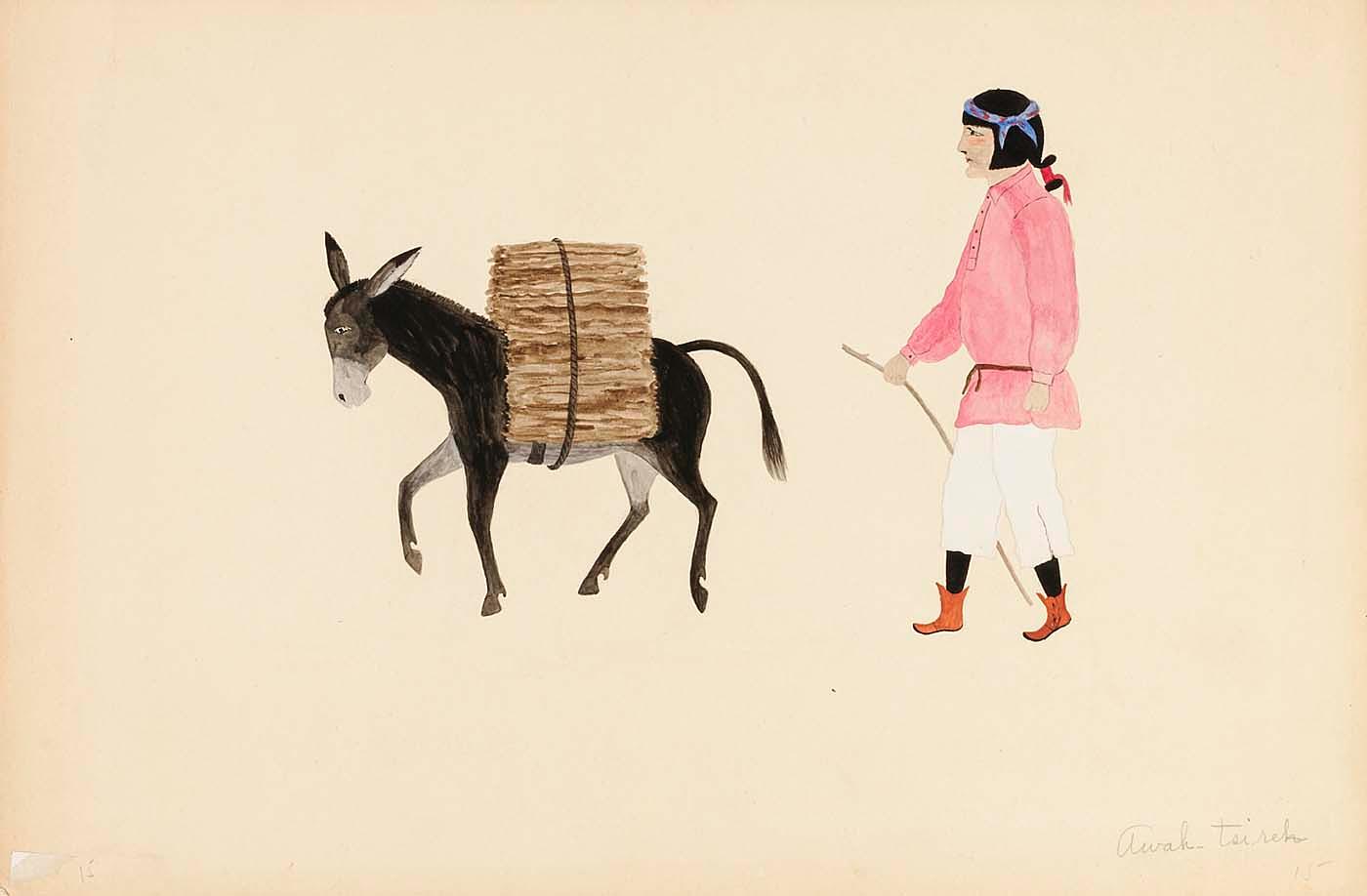 Wikioo.org - The Encyclopedia of Fine Arts - Painting, Artwork by Awa Tsireh - Indian Boy and Burro
