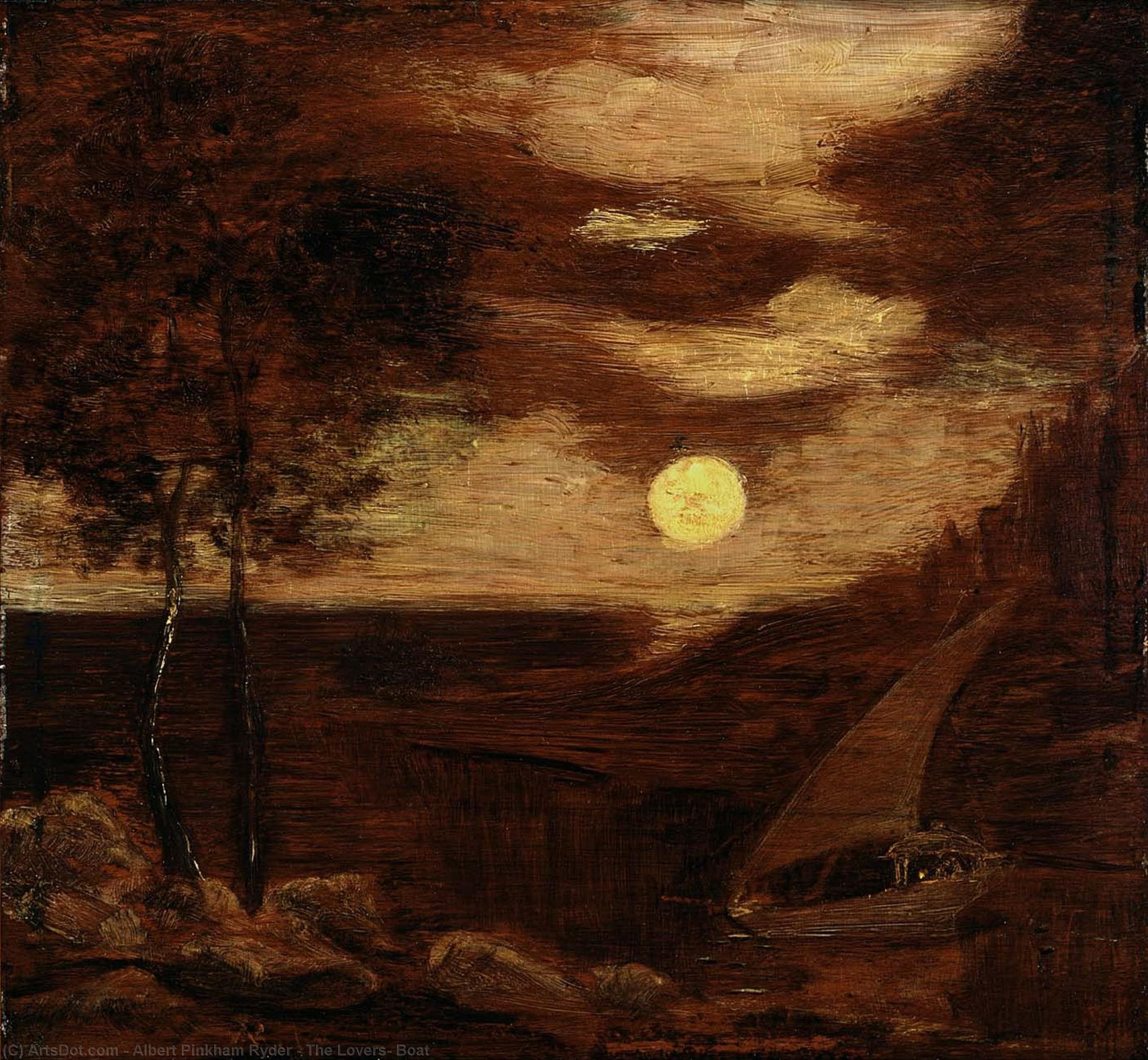 Wikioo.org - The Encyclopedia of Fine Arts - Painting, Artwork by Albert Pinkham Ryder - The Lovers' Boat