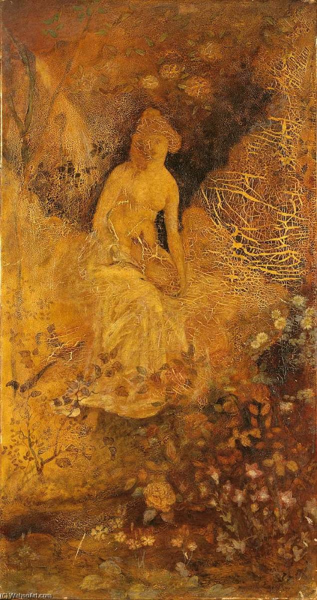 Wikioo.org - The Encyclopedia of Fine Arts - Painting, Artwork by Albert Pinkham Ryder - Panel for a Screen Woman with a Deer